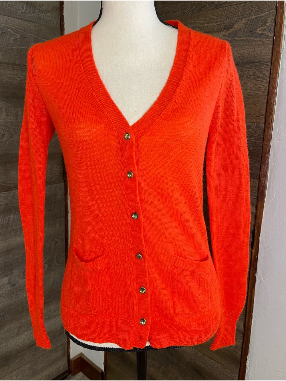 J. Crew Italian-spun Alpaca Blend Orange V-Neck Jewel Button Cardigan